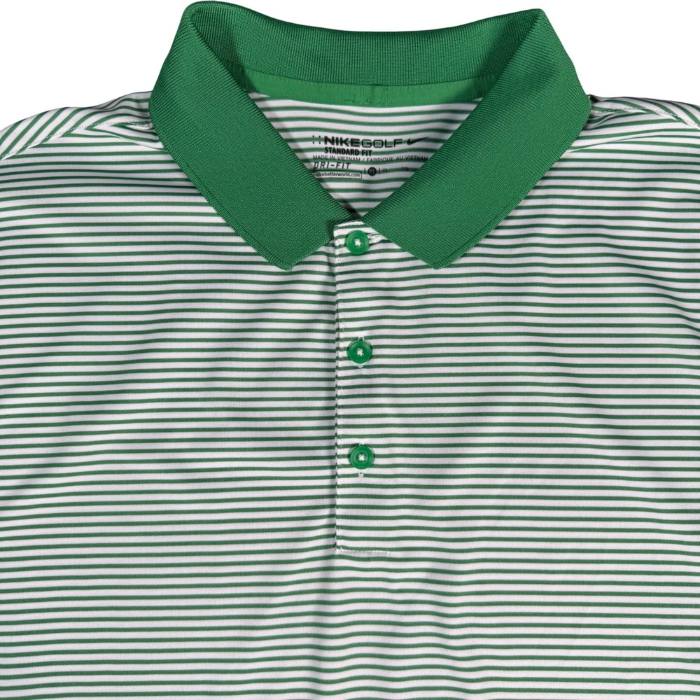 Nike Golf Dri-FIT Polo Shirt Mens XL Green White Striped Standard Fit S/S
